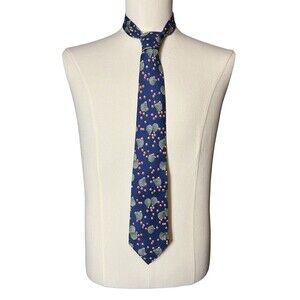 HERMÈS PARIS NAVY SILK NOVELTY TIE PINECONE BERRY PRINT MADE FRANCE EUC